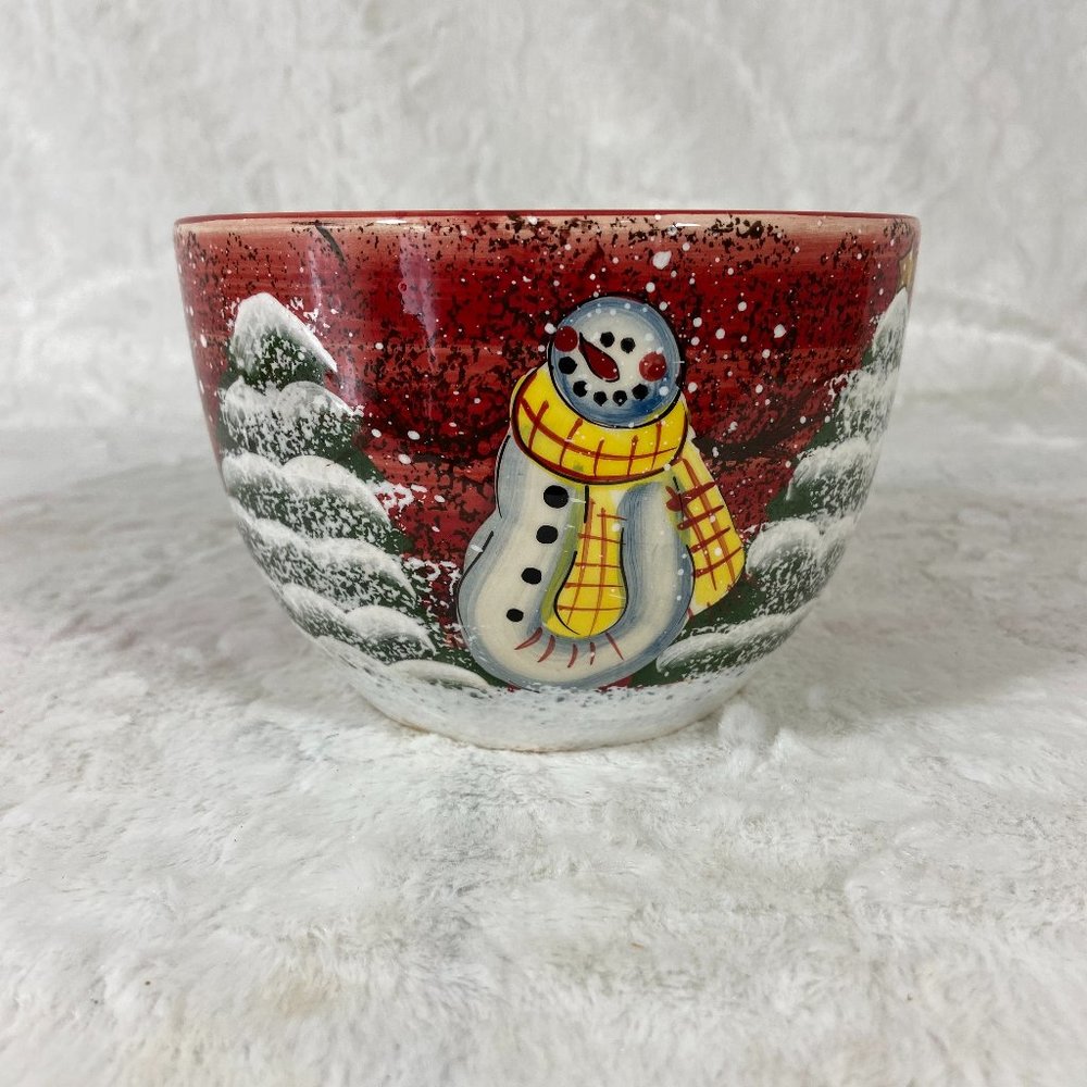 Nantucket Home Nesting Bowl Hand Painted Home For The Holiday Trees & Snowmen